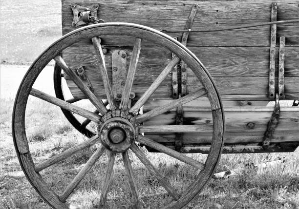 istock Black & White Shot of Old Wagon Wheel 1138289651