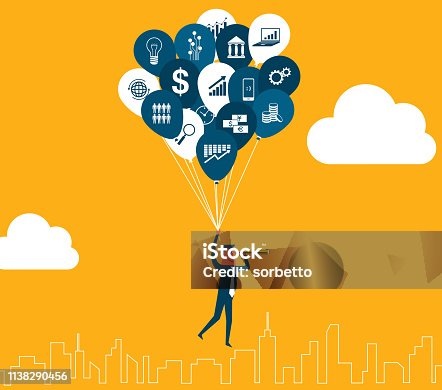 istock Balloon with Flying Businessman 1138290456