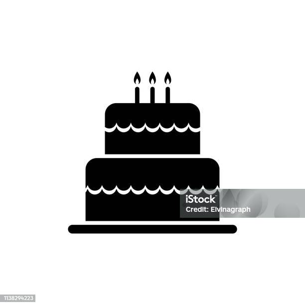 Birthday Cake Silhouette Icon Stock Illustration - Download Image Now - In Silhouette, Birthday Cake, Candle