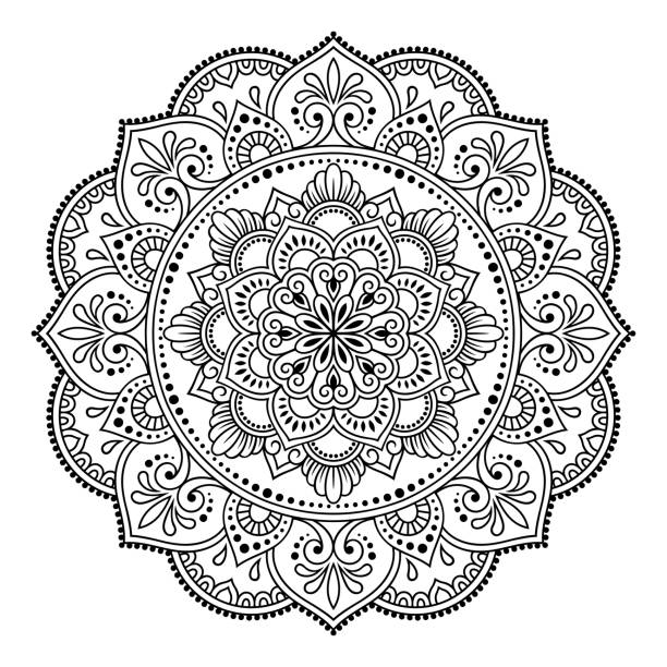 illustrations, cliparts, dessins animés et icônes de motif circulaire en forme de mandala avec fleur pour le henné, mehndi, tatouage, décoration. ornement décoratif dans le style oriental ethnique. - mandala