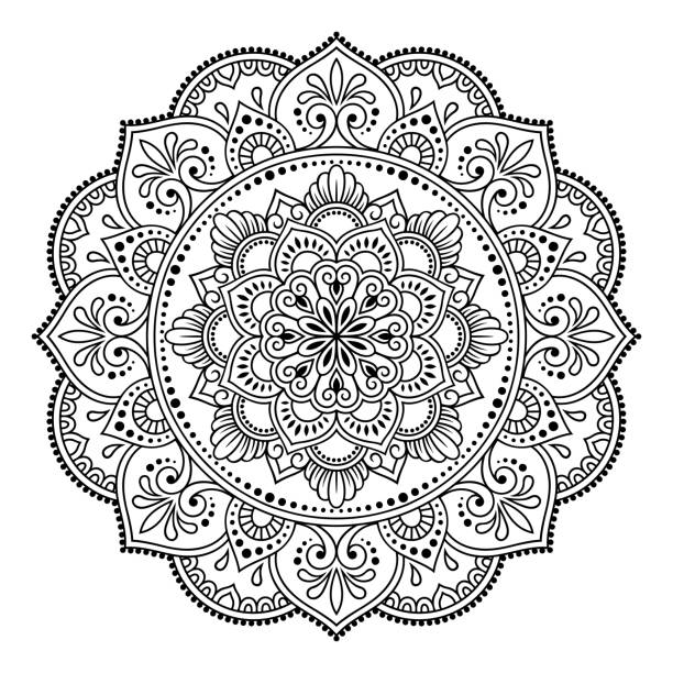 ilustrações, clipart, desenhos animados e ícones de teste padrão circular no formulário da mandala com a flor para o henna, mehndi, tatuagem, decoração. ornamento decorativo no estilo oriental étnico. - oriental