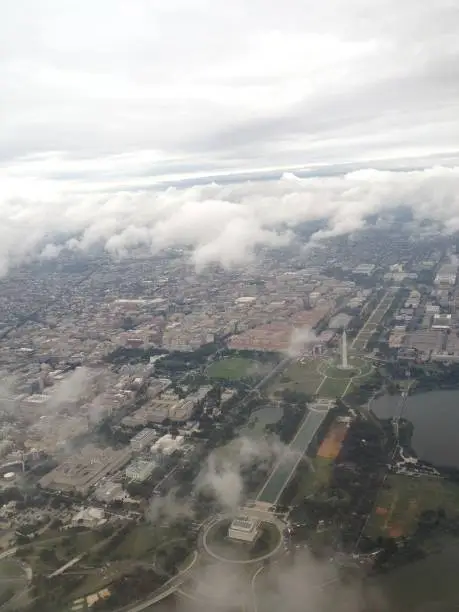 Aerial view of Cloudy Washington DC.
