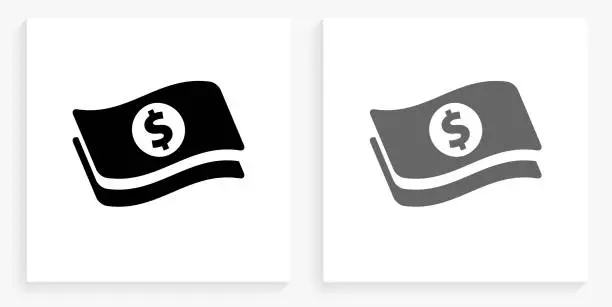 Vector illustration of Dollar Bills Black and White Square Icon