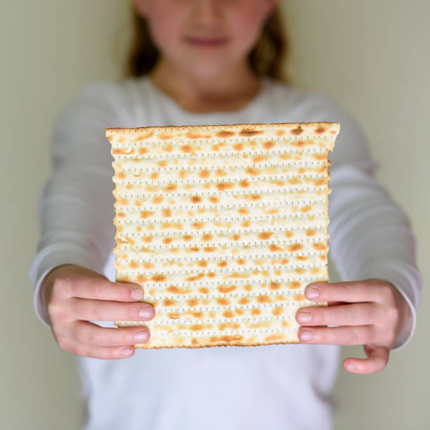 junge mädchen, die matzah oder matza. selektiver fokus. - seder passover judaism family stock-fotos und bilder