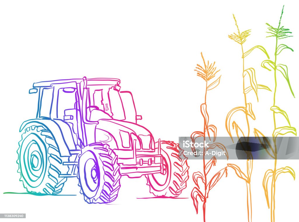 20180830_100248 Farmer's tractor in a corn field in rainbow colours Tractor stock vector