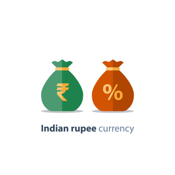 torby na pieniądze, znak rupii indyjskiej, wymiana walut, oszczędności i inwestycje, rozwiązanie finansowe - stock certificate certificate mutual fund finance stock illustrations
