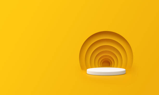 istock 3D Render of Abstract Yellow Composition with Podium. Minimal Studio with Round Pedestal and Copy Space. Futuristic Interior Backdrop for Landing Page, Showcase, Product Presentation. 1138314681