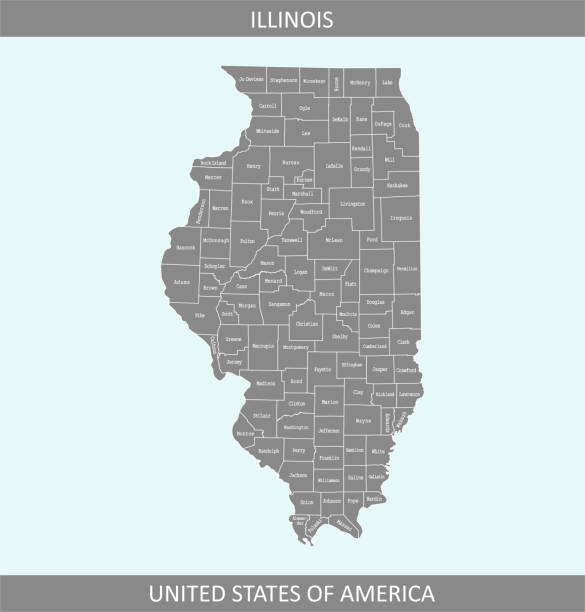 ilustrações, clipart, desenhos animados e ícones de mapa do condado de illinois fundo do cinza do esboço do vetor. mapa dos condados do estado de illinois dos eua em um projeto creativo - north dakota