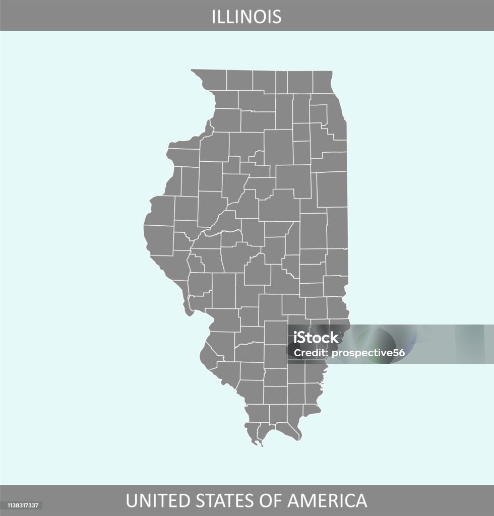 Illinois county map vector outline gray background. Counties map of Illinois state of USA in a creative design The map is accurately prepared by a map expert. District stock vector