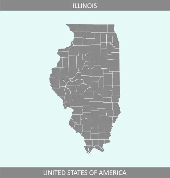 Vector illustration of Illinois county map vector outline gray background. Counties map of Illinois state of USA in a creative design