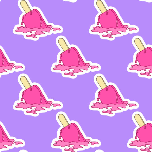 핑크 아이스크림 완벽 한 패턴 떨어졌다 보라색 배경에 고립 바닥에 녹아. 귀여운 아이스 벽지. 벡터 일러스트입니다. - wallpaper pattern raspberry pattern seamless stock illustrations