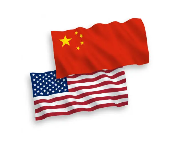 Vector illustration of Flags of China and America on a white background