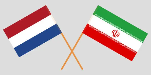 Vector illustration of Netherlands and Iran. The Netherlandish and Iranian flags. Official colors. Correct proportion. Vector