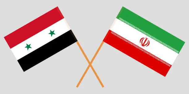 Vector illustration of Iran and Syria. The Iranian and Syrian flags. Official colors. Correct proportion. Vector