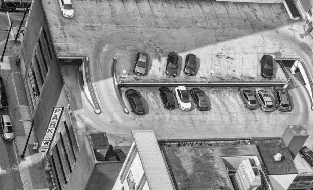 istock Elevated city car parking, aerial view 1138325949