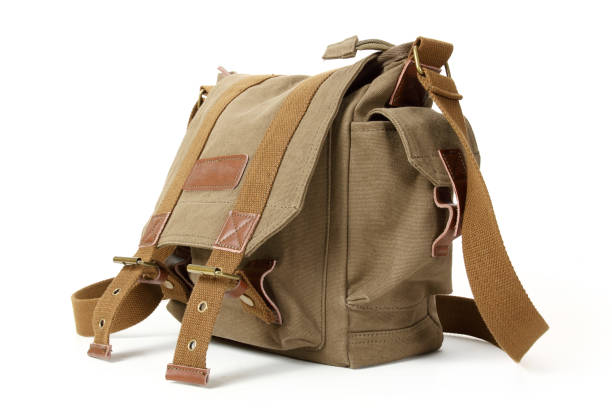istock Retro green brown backpack isolated on white background 1138329877
