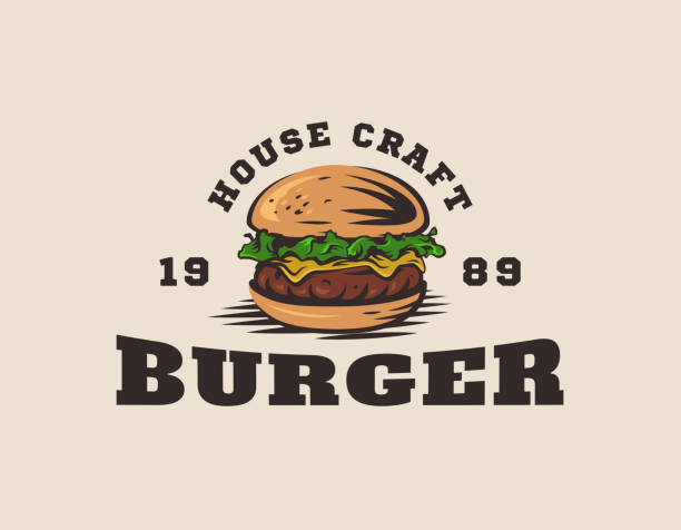 ilustrações, clipart, desenhos animados e ícones de símbolo da loja do hamburguer do ofício. projeto do fast food. - burger sandwich hamburger eating
