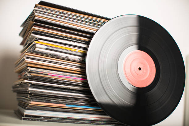 Stack of vinyl Vinyl records closeup record analog audio stock pictures, royalty-free photos & images