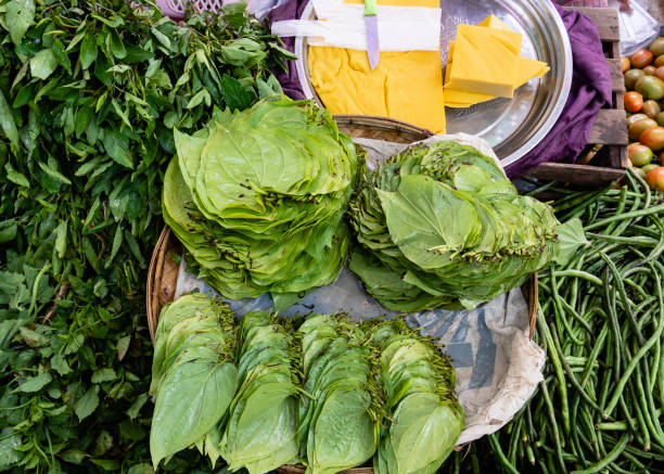 istock Betel leaf stack in Basket sell in Fresh market 1138349605