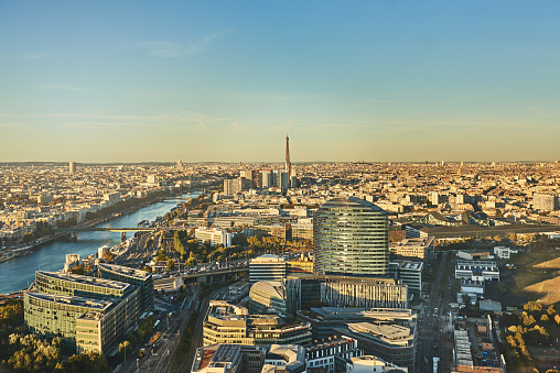 High angle shot of the city of Paris, France and all of the buildings that are inside of it