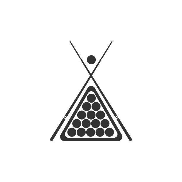 Billiard cue and balls in a rack triangle icon isolated. Flat design. Vector Illustration Billiard cue and balls in a rack triangle icon isolated. Flat design. Vector Illustration pool cue stock illustrations