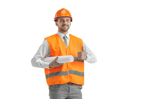 istock The builder in orange helmet isolated on white 1138355764