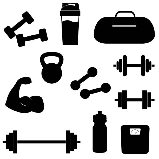 Gym set icon isolated on white background Gym set icon isolated on white background dumbbell stock illustrations