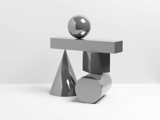 istock Metallic primitive geometric shapes in balance 1138357241