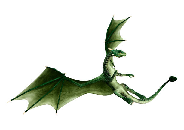 istock 3D illustration green fantasy dragon on white 1138358484