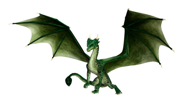 istock 3D illustration green fantasy dragon on white 1138358523