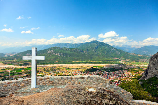 istock White wooden cross in the Holy Trinity Monastery. 1138358702
