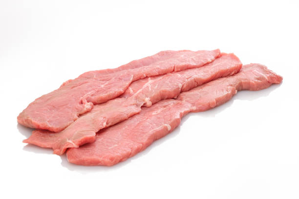 veal cutlets escalope meat raw - veal imagens e fotografias de stock