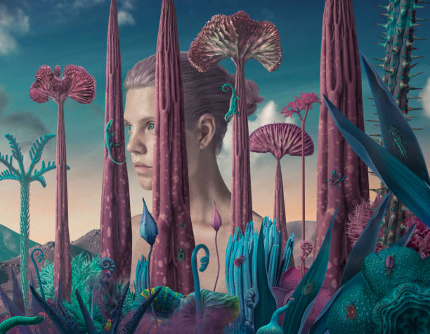 istock Surreal Alien Landscape with giant women 1138361105