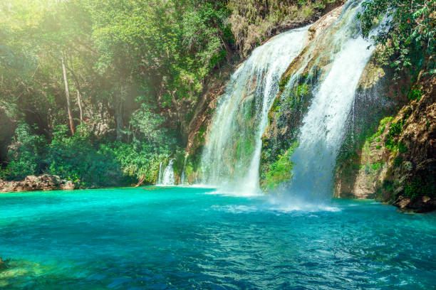 Waterfall, Chiflon Cascades, Chiapas, Mexico stock photo