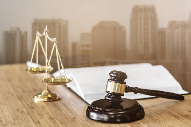 Justice or Real Estate Auction Concept, Judge's Gavel of lawyer in courtroom. stock photo