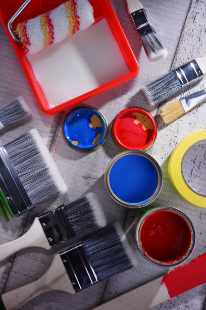 istock Paintbrushes of different size and paint can 1138365735
