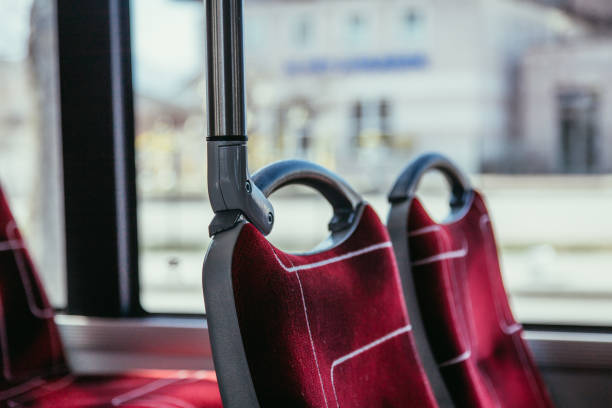 istock Baby carriage button in a bus, public transport, blurry 1138366919