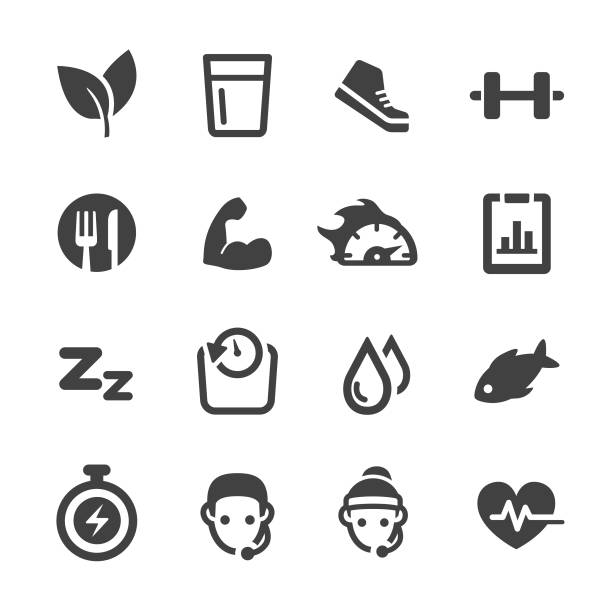 Weight Loss and Fitness Icons Set - Acme Series Weight Loss, Fitness, weight loss stock illustrations