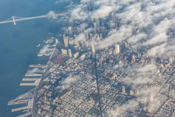 aerial streetview of downtown san francisco california USA america