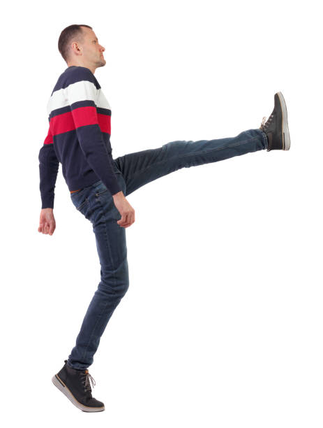 istock Side view man funny fights waving his arms and legs. 1138374050