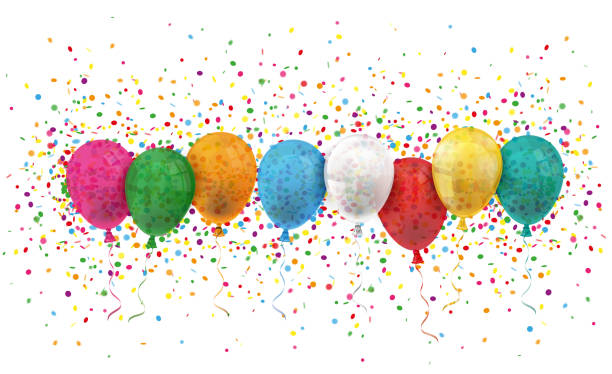 Header Colored Balloons Confetti Explosion Colored balloons with confetti on the white. Eps 10 vector file. fastnacht stock illustrations