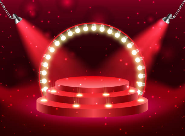 istock Colorful illuminated podium for awards and performances illuminated by bright spotlights. Vector illustration 1138382543