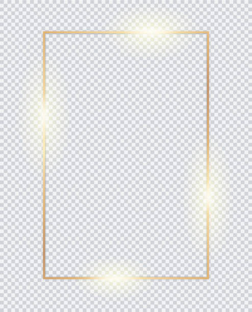 Vertical gold abstract frame, banner, border, divider on transparent background. vector art illustration
