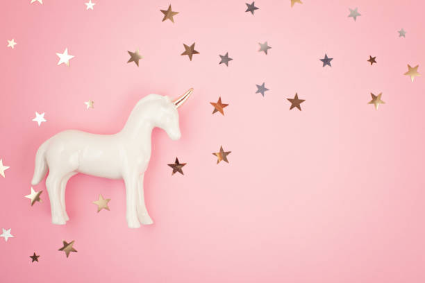 istock Flat lay with white unicorn and stars 1138385252