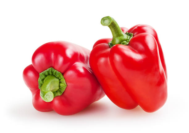 클리핑 경로와 흰색 배경에 고립 된 빨간 피망 - bell pepper 뉴스 사진 이미지