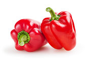 Red bell peppers isolated on white background with clipping path