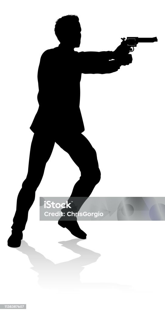 Action Movie Shoot Out Person Silhouette Silhouette person in an action movie film shoot out pose Adult stock vector