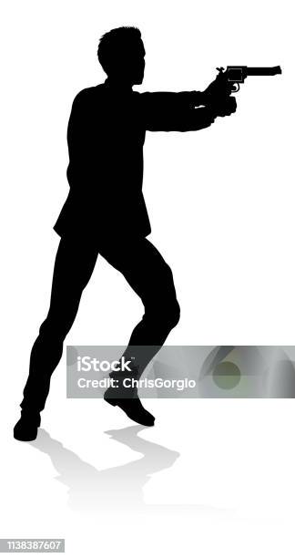 Action Movie Shoot Out Person Silhouette Stock Illustration - Download Image Now - Adult, Adults Only, Black Color