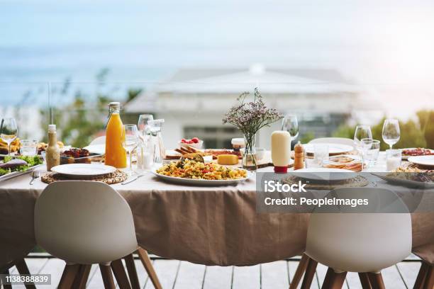 Only Bring An Empty Stomach Well Handle The Rest Stock Photo - Download Image Now - Table, Food, Outdoors