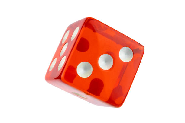 istock Red glass dice closeup isolated on white without shadow. Five, three, one. 1138389331